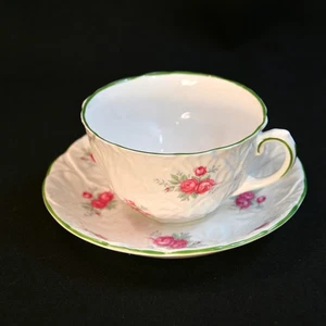 Coalport Cup & Saucer Country Garden Pink Floral Green Trim Embossed 1981-1983 - Picture 1 of 24