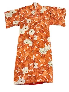 VTG Silk Kimono Obi Oranges Gold Embroidery Floral Lotus Wall Hanging Boho Japan - Picture 1 of 15