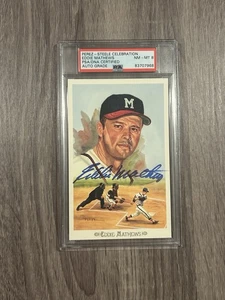 Eddie Mathews Perez-Steele Autographed Celebration Postcard PSA/DNA Auto NM-MT 8 - Picture 1 of 2
