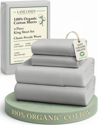 LANE LINEN 100% Organic Cotton King Sheet Set, 4Pc Cotton Sheets King Size, S... - Image 1 of 4