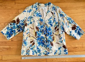 COLDWATER CREEK Floral Blazer 3/4 Sleeve Sz 1X Linen Rayon Garden CottageCore - Picture 1 of 11
