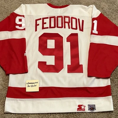 Detroit Red Wings 90s Starter Authentic #91 Sergei Fedorov w/ 1997 Stanley Cup - Image 1 of 3