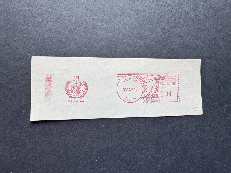 US 1960 United Nations Thematic Meter Cut-Piece (05) +We Believe +UN Logo - Image 1 of 1