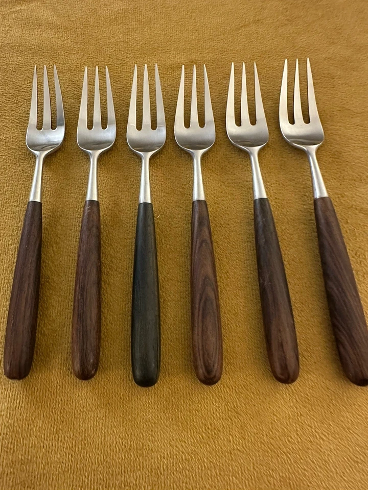 (6) Towle Lauffer Norway Palisander Stainless wood Dinner Forks MCM 7 1/4" - Image 1 of 4