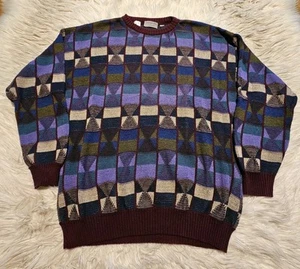 Vintage 90s Style Knit Crewneck Sweater SZ M Multicolor Textured Cosby Biggie - Picture 1 of 5