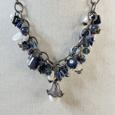 Artisan纯银项链多色玻璃石珍珠三角珠 — 第 1/4 张图片