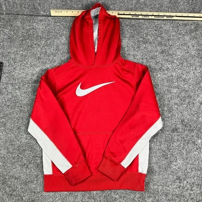 Nike Therma-Fit Hoodie Boys XL Red Gray Pullover Athletic Sweatshirt Logo - Image 1 of 4