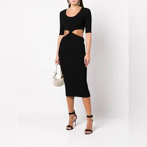 Jonathan Simkhai Colette Cut Out Rib Knit Midi Dress in Black NWT Women Size L - Picture 1 of 11