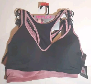 REFLEX Sports Bras 2 PACK Full Support Racerback Lace Black Rose 1X - Picture 1 of 14