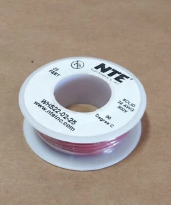 ( 25 FT Spool ) NTE WHS22-02-25 ( 22 AWG ) Solid Hook Up Wire 300V ( Red ) ROHS - Picture 1 of 3