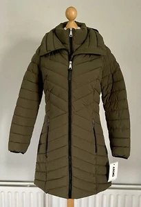 DKNY Womens Vestie Puffer Coat Hooded Jacket Khaki Green BNWT Size S/M 10/12 - Picture 1 of 24