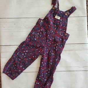 Girls Osh Kosh B'Gosh Navy Blue Floral Flower Corded Vestbak Overalls 24months - Picture 1 of 6