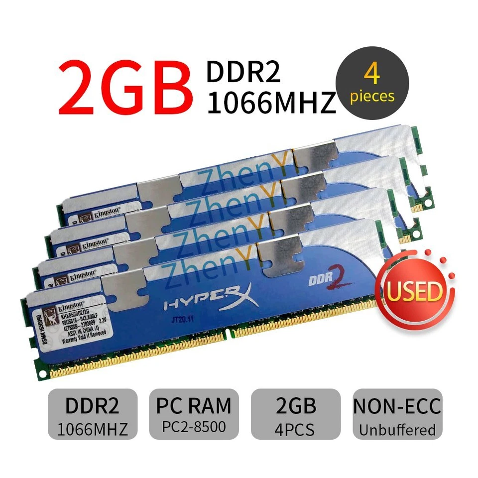 Kingston HyperX 8GB 4x2GB DDR2 OC 1066MHz KHX8500D2/2G PC2-8500 Memoria SDRAM SP - Imagen 1 de 4