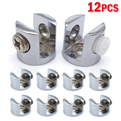 4-12x Polished Chrome Glass Shelf Support Clamp Brackets Bathroom Shelves 6-8mm - Image 1 of 4