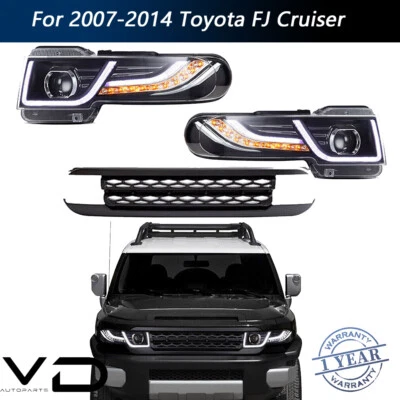 For Toyota FJ Cruiser Projector Headlights LED Halo Lights+Grille Assembly 07-14 - Изображение 1 из 4