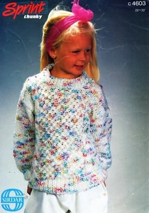~ Sirdar Knitting Pattern For Child's Round Neck Lacy Chunky Sweater ~ 22" ~ 30" - Imagen 1 de 1