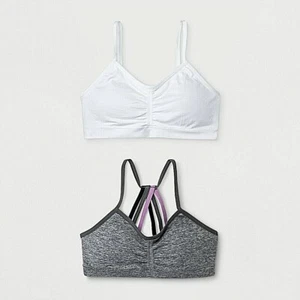 Maidenform Girls' 2pk Seamfree Strappy Ruched Crop Bras White/Gray 6-6x 28A NEW - Picture 1 of 10