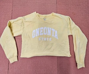 Oneonta State Womens Cropped Pullover Sweatshirt Medium Yellow Made USA j4a - Picture 1 of 8