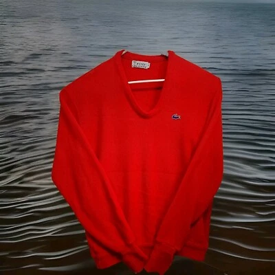 Jersey de lana de gran tamaño con cuello en V icónico vintage de Lacoste para hombre talla XL Foto 1 de 4
