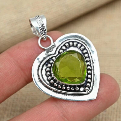 Fine Peridot Topaz Gemstone 925 Sterling Silver Handmade Pendant B-14 - Image 1 of 4