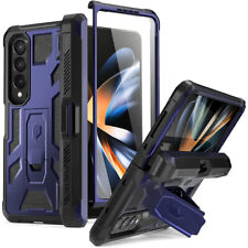 For Galaxy Z Fold 4 5G Case Shockproof Cover with S Pen Holder Metallic Blue