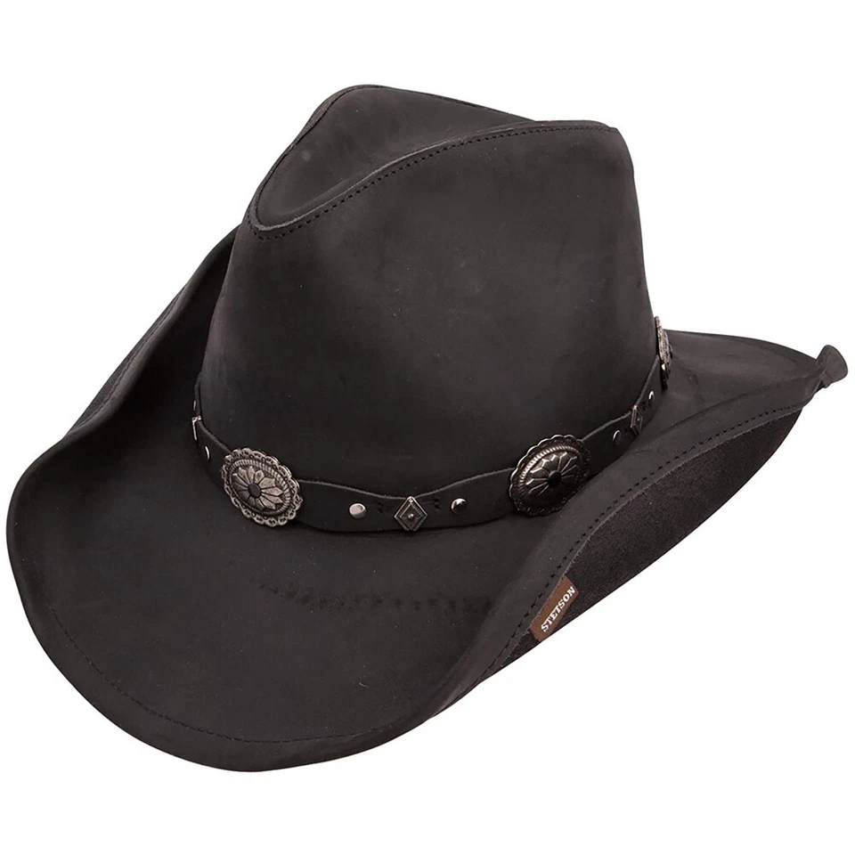 Stetson Large Black Roxbury Shapeable Leather Western Hat