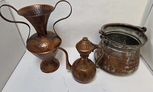 F9-AC Kupfer Topf Buttertopf Kupfer Kessel Hexenkessel Vase Blumenvase Kanne Set - Bild 1 von 19