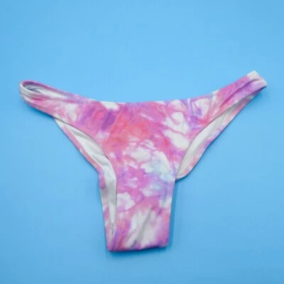 Victorias Secret Medium Pink White Tie Dye Brazilian Bikini Bottom Swimwear New - Image 1 of 4
