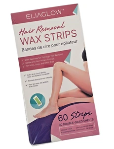 60 Wax Strips Hair Removal Dual Sides Calming Oil Wipes Women Men Eliaglow - Picture 1 of 8