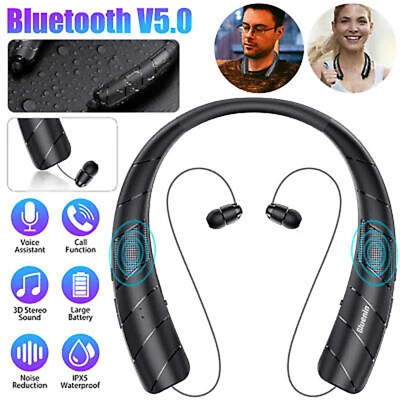 Bluetooth Neckband Mic Headset Stereo Earbud Earphone Speaker Wireless Headphone - Image 1 of 4