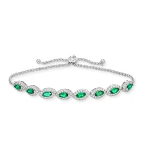 18K Gold Plated Natural Emerald Marquise Cut Sterling Silver Bracelet For Women - Picture 1 of 5