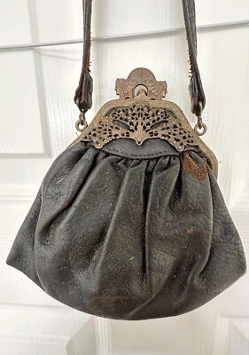 Викторианская кожаная рамка с завитками Chatelaine сумочка мешочек для монет зеркальный реквизит винтажный - Изображение 1 из 4