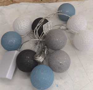 Qbis Cotton Ball Fairy Lights with Timer, Cool Grey Battery Operated LED String - Picture 1 of 10