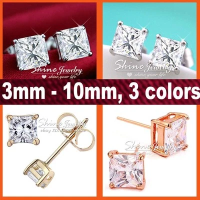 9K GOLD GF SQUARE CT SIMULATED DIAMOND MENS WOMENS GIRL KID SOLID STUD EARRINGS Foto 1 de 2