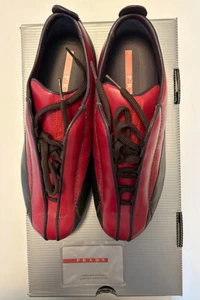 VINTAGE (NIB) RED PRADA PS1507 MEN'S US 8 / UNISEX BLACK RED LEATHER ITALY - Picture 1 of 10