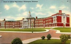 Pierra S. DuPont High School Wilmington Delaware Linen Postcard - Picture 1 of 2