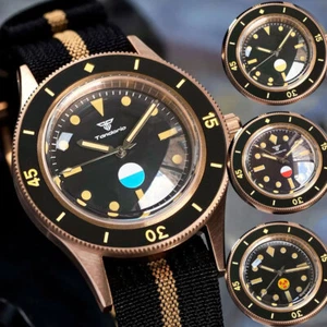 CUSN8 massive Bronze Tandorio schwarzes Zifferblatt automatische Herrenuhr Japan NH35A PT5000 - Bild 1 von 15