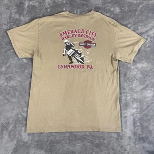 Harley-Davidson Emerald City Tee L Lynnwood WA Biker Pocket Shirt Tan - Picture 1 of 6