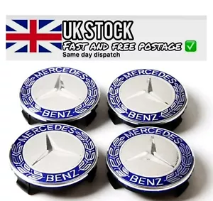 4x Blau Mercedes Benz Alufelgen Mittelkappen 75mm A B C E S M Klasse ML CLA GLA - Bild 1 von 10
