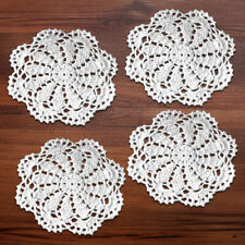 4Pcs White Lace Cotton Handmade Table Mat Round Pad Lace Doilies Wedding Decor