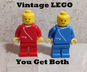 Vintage LEGO City Guys Lot of 2 One RED Blue Zippers Zipper Chest Stud Head 70's - Picture 1 of 3