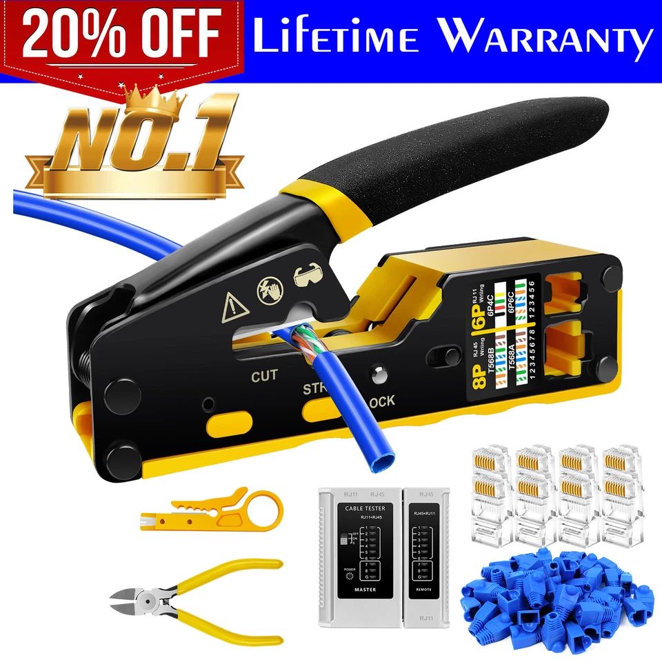 Rj45 EZ Pass Through Pro HD Crimping Tool Crimper Cat 5 5e 6 7 Connector LAN