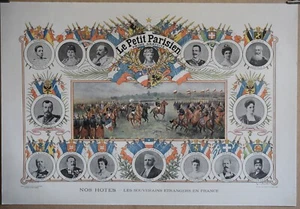 Le Petit Parisien estampe 64 x 93 NOS HOTES – LES SOUVERAINS ETRANGERS EN France - Picture 1 of 6