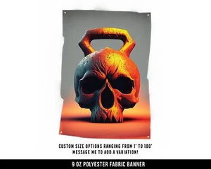 Schädeltuch Banner - Heim Fitnessstudio Wandkunst - Gewichtheben Zitat - Bild 1 von 11