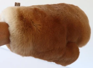 Pelz Handschuh Rex Wellness Fell Massage Kuschel Kanin Erotik Naturfarbe Braun - Picture 1 of 5