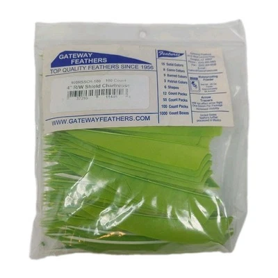 100 Pack Gateway Feathers 4" Right Wing: Shield Chartreuse Green 400RSSCH-100 - Image 1 of 3