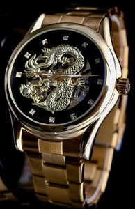 Mega Exclusivo Reloj Hombre Automático Negro Dorado Colores Estilo Dragón - Imagen 1 de 4