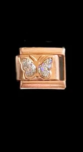 New Nomination Style Rose Gold Charm With Sparkly Butterfly Italian 9mm Modular - Picture 1 of 2