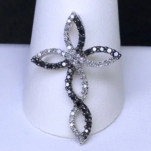 2.20Ct Round Cut Lab-Created Black Diamond Cross Pendant 14K White Gold Plated - Picture 1 of 5