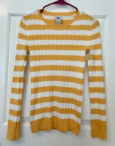 Y2K Gap Yellow Striped Round-Neck Stretch Women’s Sweater Size Medium Preppy - Picture 1 of 4